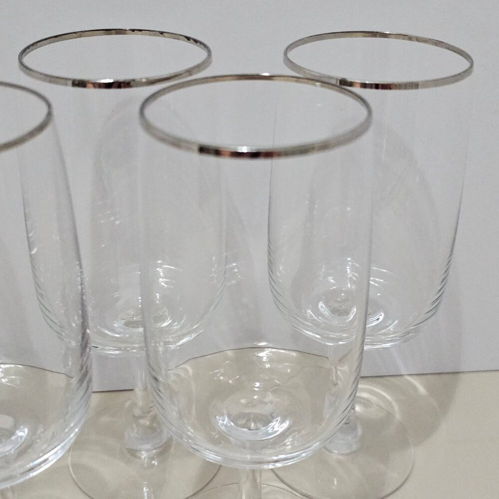 6 Fostoria Announcement Platinum Water Glasses 7.25" silver rim 1970s - Picture 4 of 8